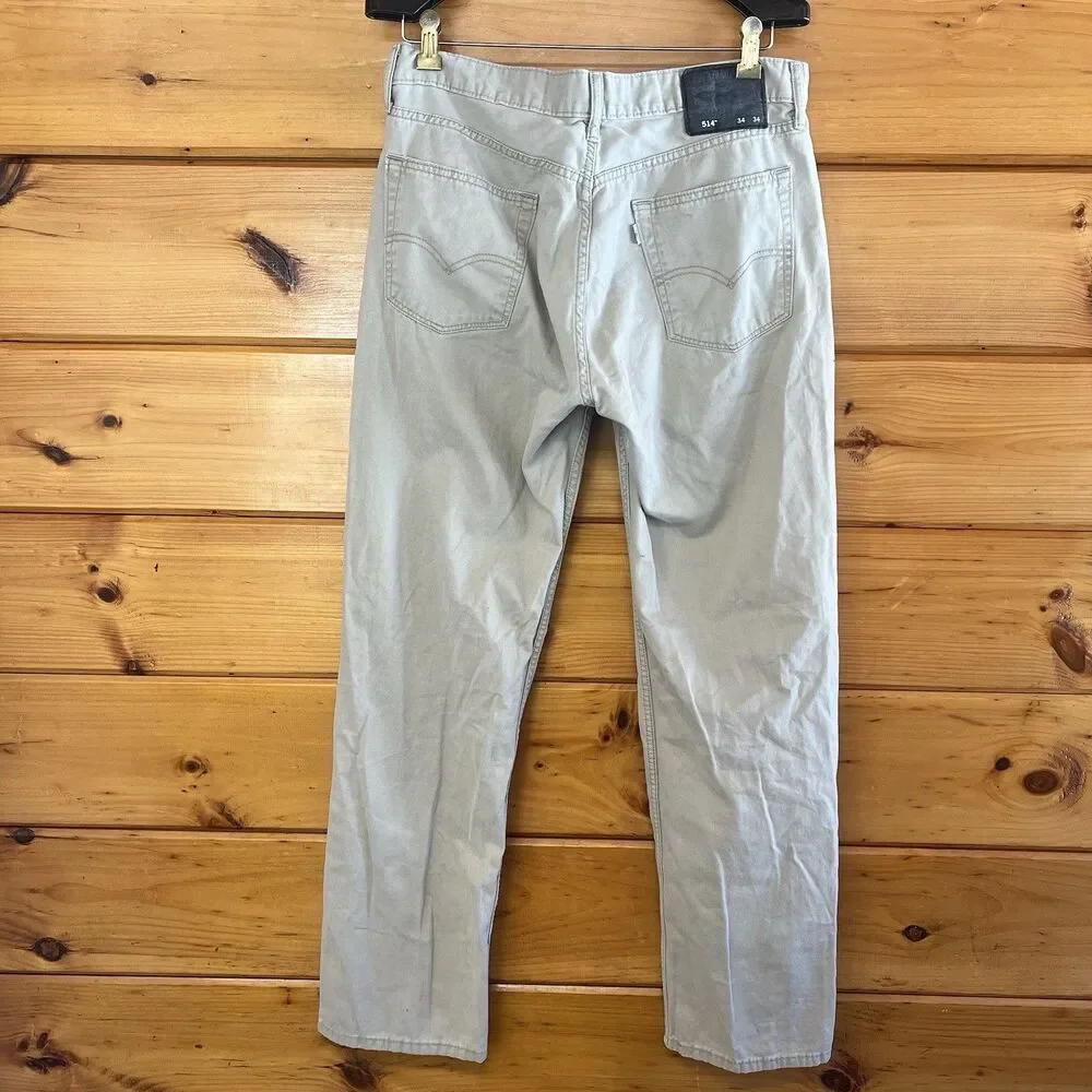 Levis 514 Pants Mens 34x34 Khaki Straight Leg Cotton Casual Classic Jeans